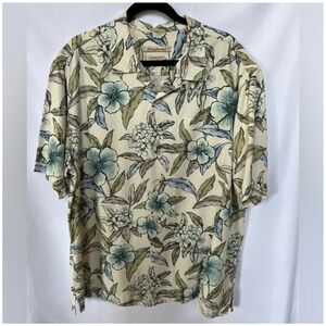 Tommy Bahama Original Fit Silk Floral Hawaiian Button Short Sleeve Shirt Size XL